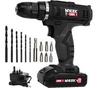 MYLEK 18V Cordless Li-ion Drill & 13 Piece Accessory Set in Black MYLEK Black
