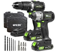 Mylek 20V Li-Ion Cordless Drill & Impact Driver Brushless Combo Set With Led Light, 2000Ah Batteries And Fast Charger