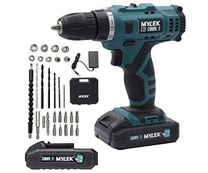 MYLEK 21V Cordless Drill Electric Screwdriver Combi DIY Set Kit, 2 Speed, Fast Charge Li-ion Batteries 2 Pack, Variable Speed, Lightweight, LED Light