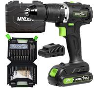 MYLEK Cordless Brushless Impact Hammer Drill 20V & 128 Piece Accessory Kit in Black MYLEK Black