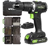 MYLEK Cordless Brushless Impact Hammer Drill 20V & 204 Piece Accessory Kit in Black MYLEK Black