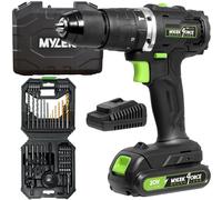 MYLEK Cordless Brushless Impact Hammer Drill 20V & 56 Piece Accessory Kit in Black MYLEK Black