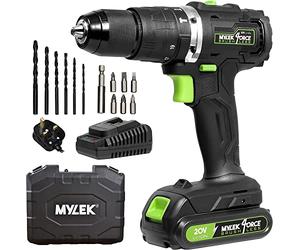 Mylek Cordless Drill 20V Brushless Driver Impact Hammer Action Combi Set with 2.0Ah Battery and Fast Charger, 50Nm Electric Screwdriver, 19+3 Torque, 2 Variable Speed, 13mm Metal Chuck, Carry Case