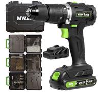 Mylek Cordless Drill 20V Brushless Driver Impact Hammer Action Combi Set With 204 Piece Accessory Set