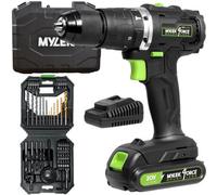 Mylek Cordless Drill 20V Brushless Driver Impact Hammer Action Combi Set With 56 Piece Accessory Set
