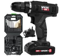 MYLEK MYW09 18V Cordless Drill Electric Screwdriver Set, Powerful Lithium Ion Battery Pack, 18 Volts Combi Driver with MYLEK 4ORCE Accessory Kit (56 Piece)