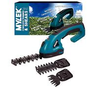 MYLEK Cordless Hedge Trimmer, Grass Shears with 2 Blades and Blade Guards Handheld for Topiary Bush Shrubs, Edging Garden Grass Lawn, Quick Change Button, Safety Switch & Battery Capacity Display