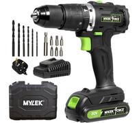 Mylek Cordless Li-Ion Drill 20V Brushless Driver Impact Hammer Action Combi Set With 2.0Ah Battery And Fast Charger