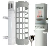 MYLEK Digital Tubular Heater 60W 34cm Built in Timer, Brackets & Cage IP44 in White MYLEK White