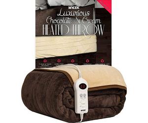 Mylek Electric Heated Throw In Chocolate & Cream 9 Heat & Timer Settings, Easy To Use Digital Control, Machine Washable