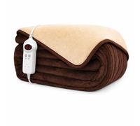 MYLEK Electric Heated Throw/Over Blanket in Chocolate & Cream - 9 Heat & Timer Settings - Easy To Use Digital Control - Machine Washable - Ultra Soft, Cosy Finish - 160 x 120cm