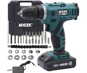 MYLEK MYBMC092 18V Cordless Drill Electric Driver Set, Lithium Ion Battery, 18 Volt Combi Screwdriver Pack, Black, 151 DIY Piece Accessory Kit and Carry Case (Blue 21V & 29 Piece Accessory Kit)