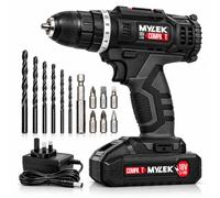 MYLEK MYW09 18V Cordless Drill Driver, Li-Ion Battery & Accessory Kit (Black 18V 1 Speed)