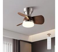 Myleoron - 20 inch ceiling fan with light, 3 blades, silver with light with remote control, small ceiling fan, suitable for living room, dining room, bedroom
