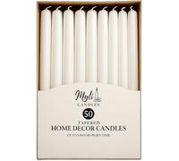 MyLight 10-Inch Taper Candles Unscented Wax Pack of 50-8 Hour Burn Time Sleek Tall Candles for Home Decor, Christmas Celebrations & Dining (50, White)