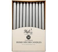 MyLight 10-Inch Taper Candles Unscented Wax Pack of 50-8 Hour Burn Time Sleek Tall Candles for Home Decor, Christmas Celebrations & Dining (50, Metallic Silver)