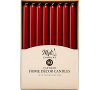 MyLight 10-Inch Taper Candles Unscented Wax Pack of 50-8 Hour Burn Time Sleek Tall Candles for Home Decor, Christmas Celebrations & Dining (50, Red)