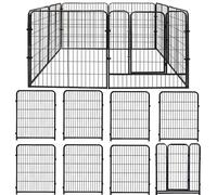 MyLink Puppy Pen with Door 31.5" x21FT, 8 Pack Black Heavy Duty Metal No Dig Animal Barrier Fence For Pet Exercise Playpen, Garden Border Panel Fencing for Yard, Dog Fence Outdoor.