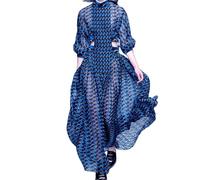 MYLLJBD Dresses for Women Summer Dress Women's Fashion Printed Dress Hollow Big Swing Skirt Sexy See-Through Long Skirt Elegant and Comfortable Blue