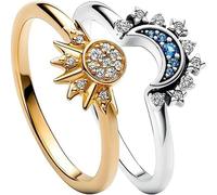 MYLLJBD Ring Simple, Sparkling Sun And Moon Blue -encrusted Stackable Celestial Couple Set-a-no 5