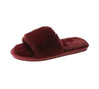 MYLLJBD Women Slippers Women's Plush Faux Fur Flip-flops, Soft And Warm, With A Non-slip Outsole-red-three Thousand Six Hundred Thirty-seven