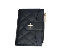 MYLLJBD Women Wallets Women's Short Wallet Four-Leaf Clover Quilted Multi-Card Slot Zipper Coin Purse Fashionable Soft Two-fold Wallet-Black