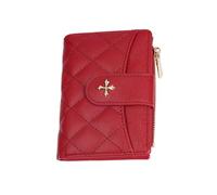 MYLLJBD Women Wallets Women's Short Wallet Four-Leaf Clover Quilted Multi-Card Slot Zipper Coin Purse Fashionable Soft Two-fold Wallet-red