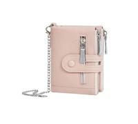 MYLLJBD Women Wallets Women's Short Wallet with Multiple Card Slots, Double Zipper Coin Purse, Fashionable and Soft Tri-fold Wallet, Portable-Pink