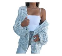 MYLLJBD Women's Sweaters Thick Sweaters, Oversized Knitted Cardigans，Long-Sleeved Sweaters-Light Blue-m