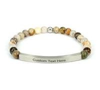 MYLONGINGCHARM Personalised Inspirational Beaded Bracelets for Women,Natural Stone Stretch Bracelet Engraved Name Inspirational Message, 6.5" Healing Crystal Spiritual Gift for Mom, Sister, Friend