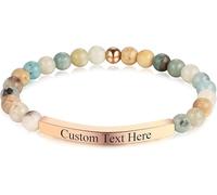 MYLONGINGCHARM Personalised Inspirational Beaded Bracelets for Women,Natural Stone Stretch Bracelet Engraved Name Inspirational Message, 6.5" Healing Crystal Spiritual Gift for Mom, Sister, Friend