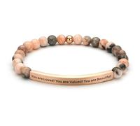 MYLONGINGCHARM Personalised Inspirational Beaded Bracelets for Women,Natural Stone Stretch Bracelet Engraved Name Inspirational Message, 6.5" Healing Crystal Spiritual Gift for Mom, Sister, Friend