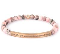 MYLONGINGCHARM Personalised Inspirational Beaded Bracelets for Women,Natural Stone Stretch Bracelet Engraved Name Inspirational Message, 6.5" Healing Crystal Spiritual Gift for Mom, Sister, Friend