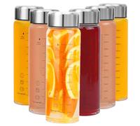 Mymanjerfu Glass Juice Bottles 6-Pack - 600ml/20oz Wide Mouth Borosilicate Glass Bottles with Leakproof Stainless Steel Lids - BPA-Free, Reusable, Dishwasher Safe, (6-Pack, 600ml)