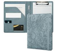 Mymazn Small Padfolio Clipboard Folder for 5x8 Inch Writing Pads, Compact A5 Portfolio for Business Office, Floral Blue