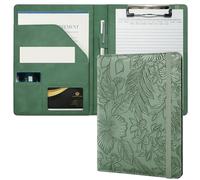 Mymazn Small Padfolio Clipboard Folder for 5x8 Inch Writing Pads, Compact A5 Portfolio for Business Office, Floral Green
