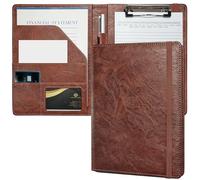 Mymazn Small Padfolio Clipboard Folder for 5x8 Inch Writing Pads, Compact A5 Portfolio for Business Office, Vintage Brown