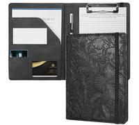 Mymazn Small Padfolio Clipboard Folder for 5x8 Inch Writing Pads, Compact A5 Portfolio for Business Office, Floral Black