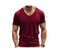 MYMdt Mens Casual Short Sleeve T-Shirts Soft Lightweight V-Neck summer solid color Loose trend top (Burgundy,3XL)