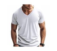 MYMdt Mens Casual Short Sleeve T-Shirts Soft Lightweight V-Neck summer solid color Loose trend top (White,3XL)