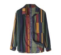 MYMdt Mens Vertical Striped Button Down Shirts Breathable Cotton Colorful Long Sleeve Vintage Casual Dress Shirt(S)
