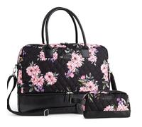 MyMealivos Canvas Weekender Bag, Overnight Travel Carry On Duffel with Shoe Pouch…, Multicolor with black, Travel Duffels