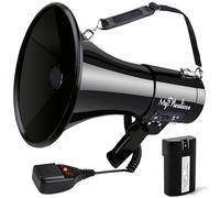 MyMealivos Megaphone with Siren Bullhorn 50 Watt Bullhorn Speaker with Detachable Microphone, Portable Lightweight Strap & 3.5mm Aux Input (Megaphone)