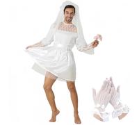 MYMG Halloween Men Bride Costume Stag Do Outfit Men's Wedding Dress, Stag Do Accessories Men, Graveyard Bridal Cosplay Deluxe Lace, Party Festival Fancy Dress, Sissy, White, One Size