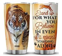 MYMISOR Tiger Coffee Tumbler 20oz Stand Up For What You Believe Inspiration Tumblers For Men Vintage Tiger Themed Gifts Tigers Animal Print Drinking Cups Stainless Steel Travel Mug