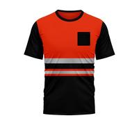 mymixtrendz Hi Vis High Visibility Security Work T Shirts Dri Fit Short Sleeves Safety Reflective Tape Round Crew Neck Breathable Workwear Tops Orange Black