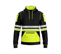 mymixtrendz Hi Vis Mens Pullover Hoodie Reflective Tape Safety Work Multi Zipped Pockets Drawstring High Viz High Visibility Hoodie Sweatshirt Yellow Black