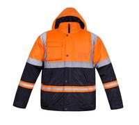 mymixtrendz Hi Vis Two Tone Workwear Jacket Hooded Detachable Reflective Utility High Visibility Viz Outerwear Lightweight Water-Resistant Quilt Lining