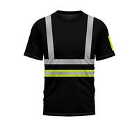 mymixtrendz Hi Viz High Visibility Security Work T Shirts Dri Fit Round Crew Neck Short Sleeves Safety Reflective Tape Breathable Workwear Tops S-XXL Black Yellow