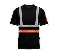 mymixtrendz Hi Viz High Visibility Security Work T Shirts Dri Fit Round Crew Neck Short Sleeves Safety Reflective Tape Breathable Workwear Tops S-XXL Black Orange